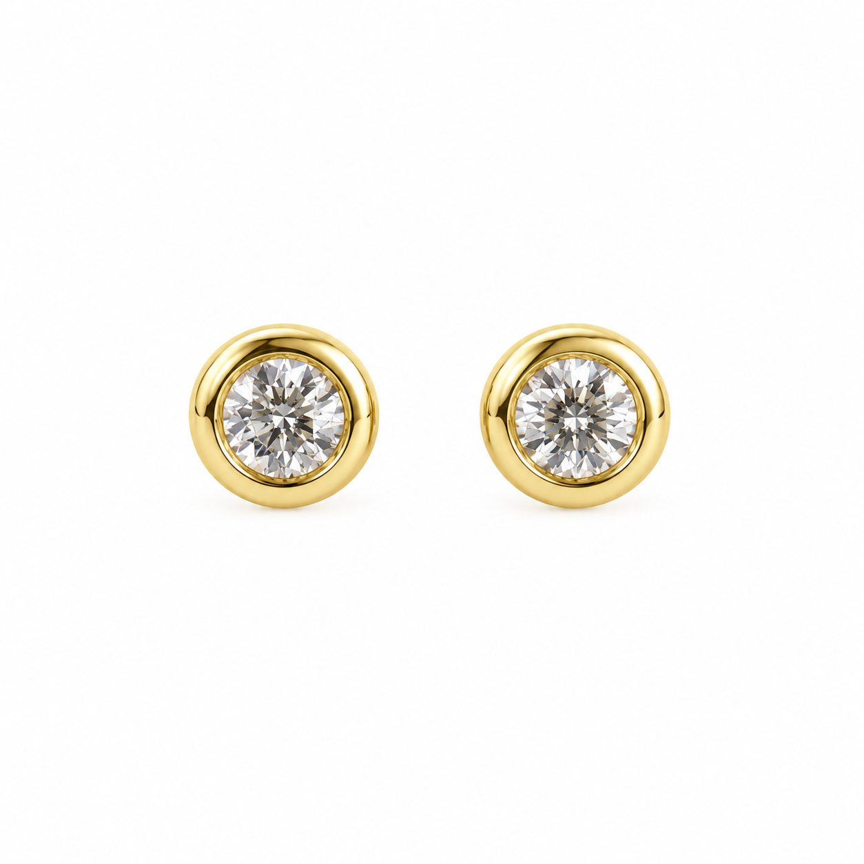 Diamant-Ohrstecker rund, 750 Gelbgold
