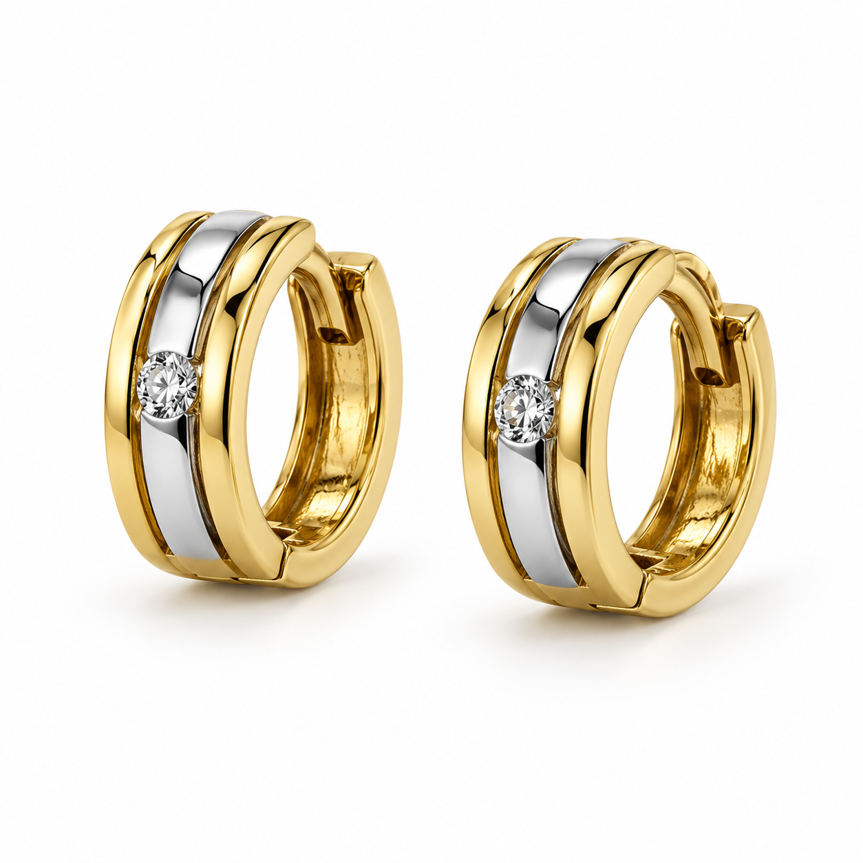 Bicolor-Creolen mit Zirkonia, 585 Gold