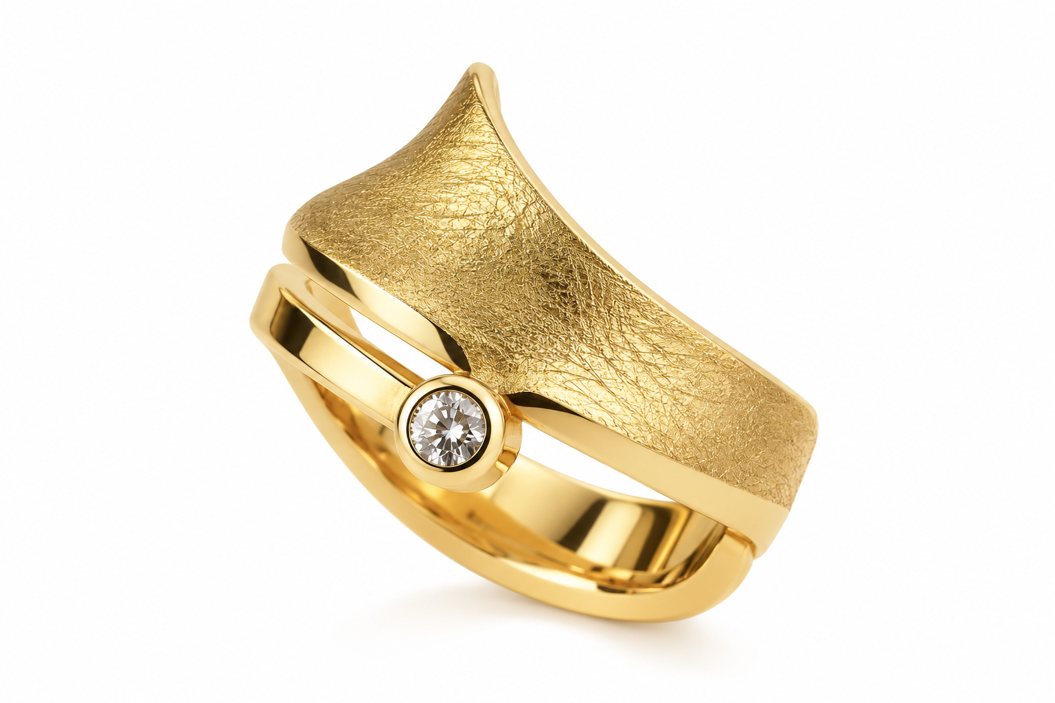 Skulpturaler Goldring mit Brillant, 585 Gelbgold